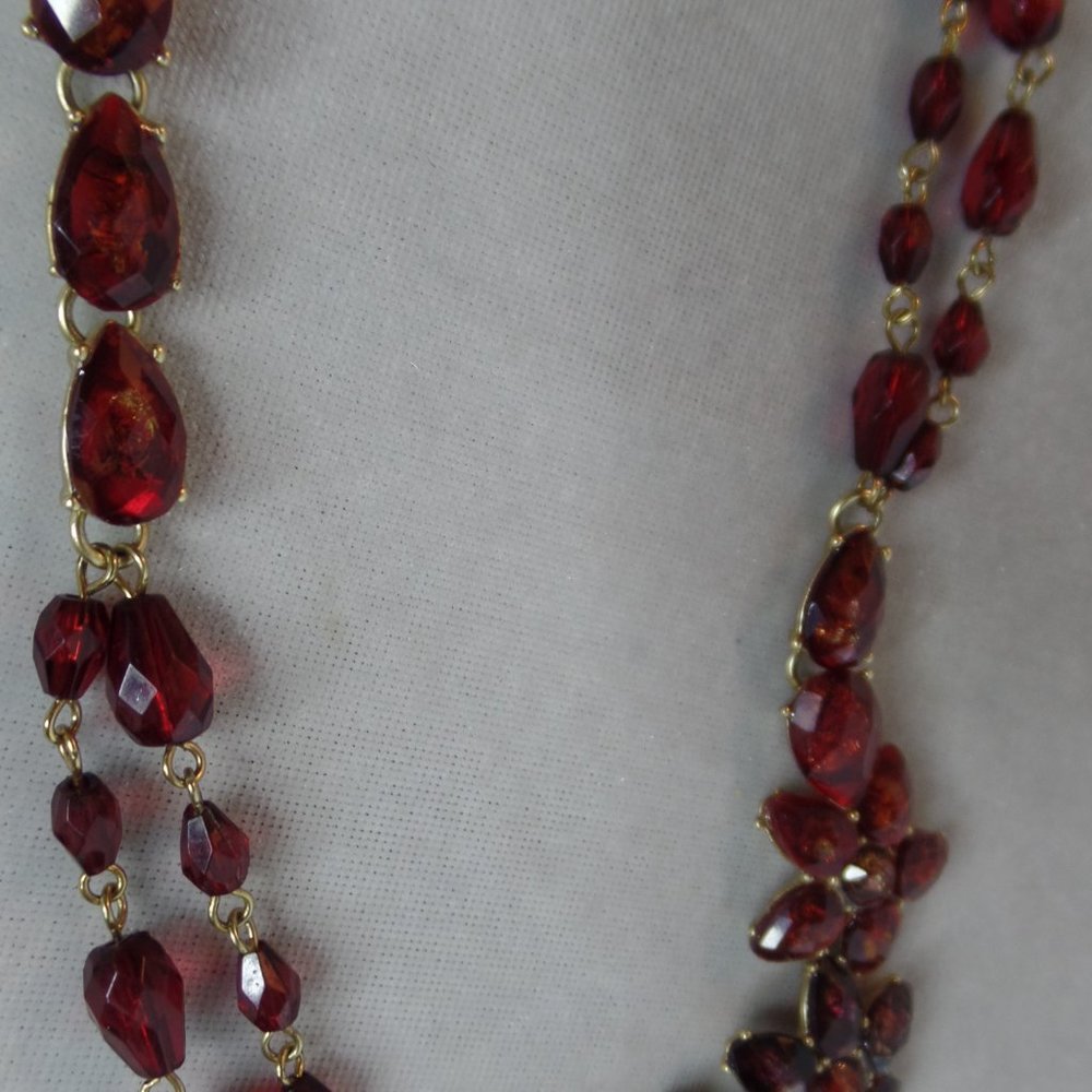 Liz Clairborne Floral Red Stones Necklace Goldtone - Picture 14 of 14